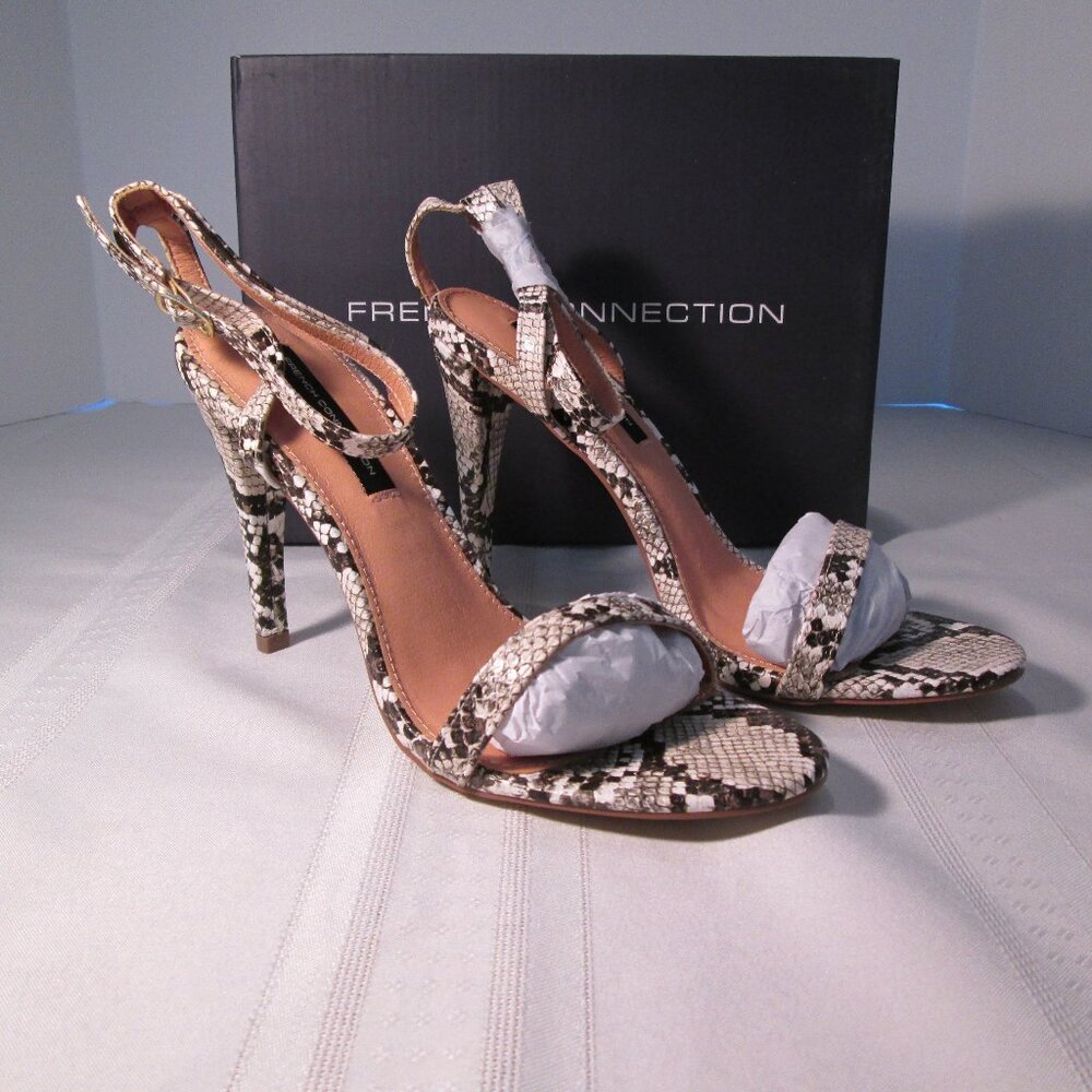 French Connection Tessa Snake Heeled Ankle Strap Sandals Sz 9M - Picture 8 of 12